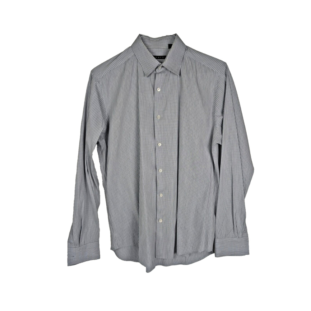 Theory Irving Button Front Checkered Shirt Mens Large Blue White Dress Shirt